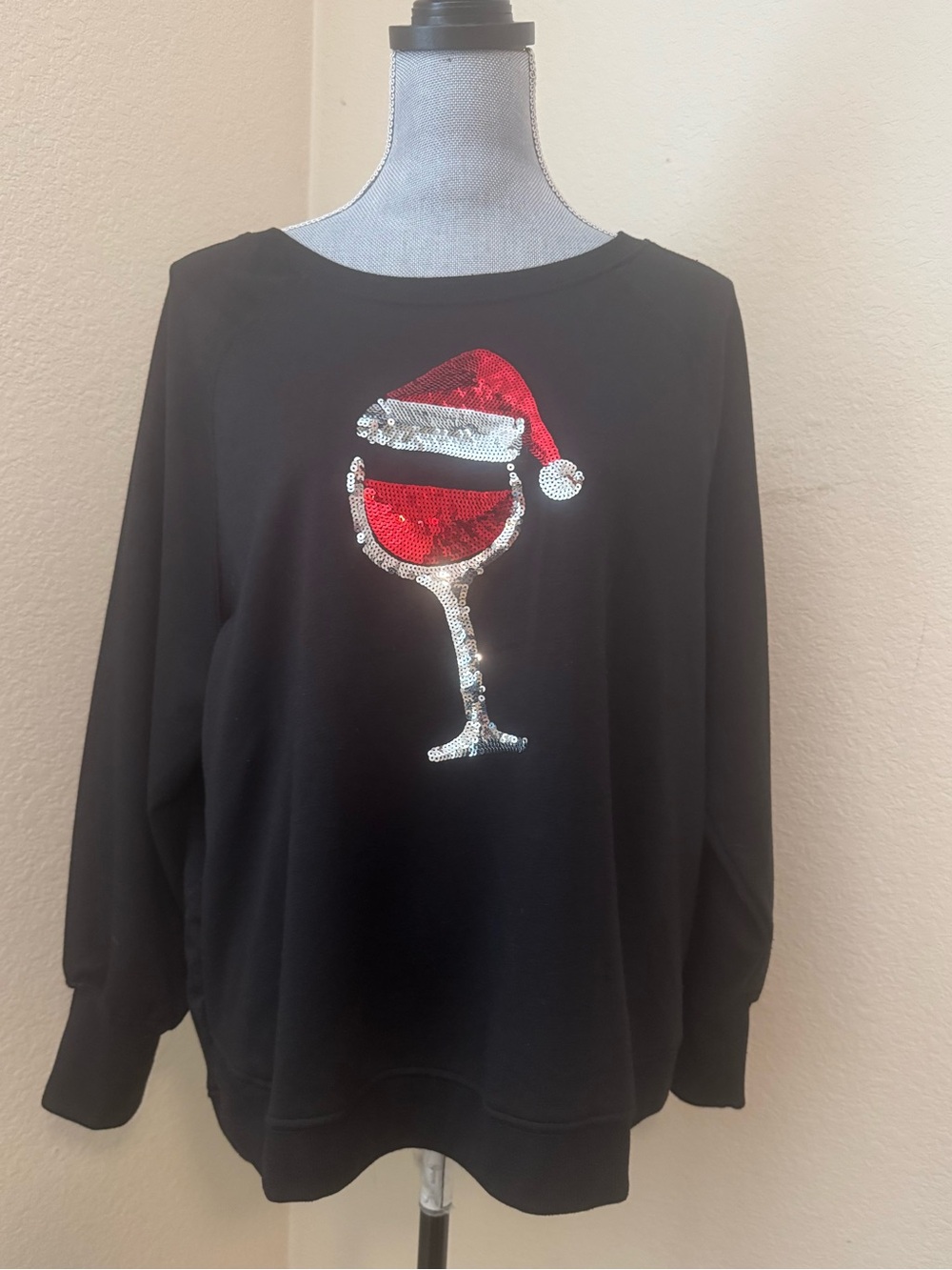 Black Sequin Wine Glass Christmas Sweatshirt